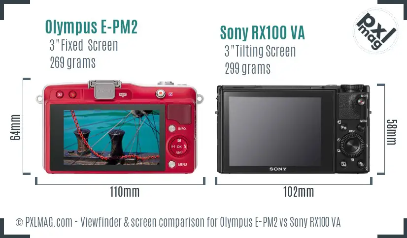 Olympus E-PM2 vs Sony RX100 VA Screen and Viewfinder comparison