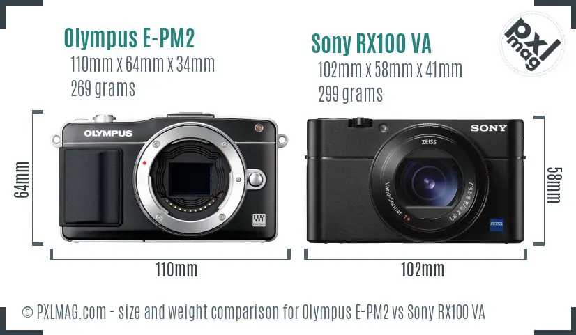 Olympus E-PM2 vs Sony RX100 VA size comparison