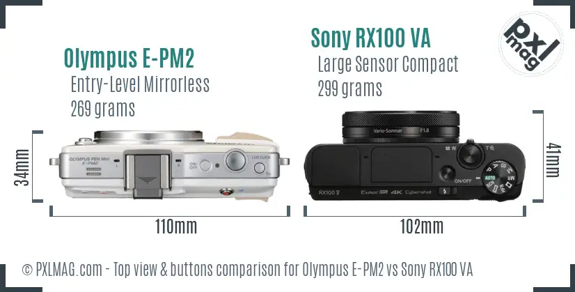 Olympus E-PM2 vs Sony RX100 VA top view buttons comparison