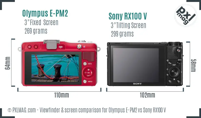 Olympus E-PM2 vs Sony RX100 V Screen and Viewfinder comparison