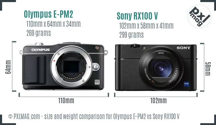 Olympus E-PM2 vs Sony RX100 V size comparison