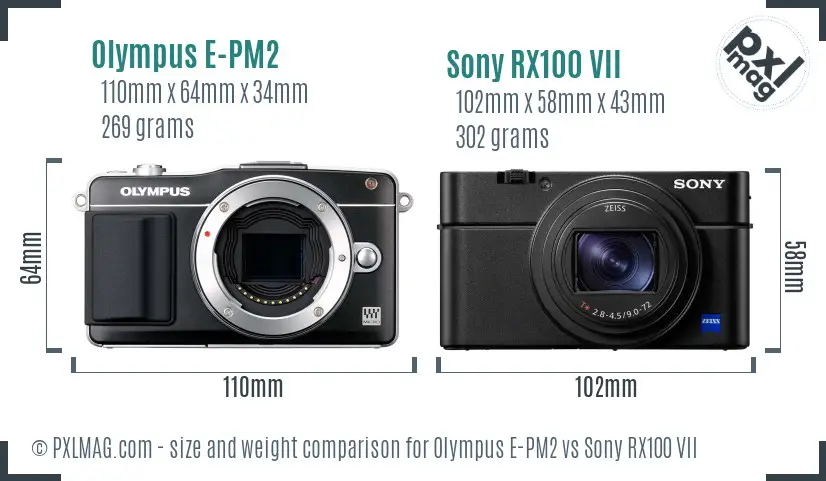 Olympus E-PM2 vs Sony RX100 VII size comparison Olympus E-PM2 vs Sony RX100 VII size comparison