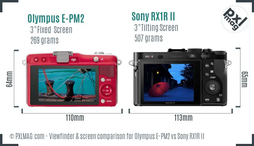 Olympus E-PM2 vs Sony RX1R II Screen and Viewfinder comparison