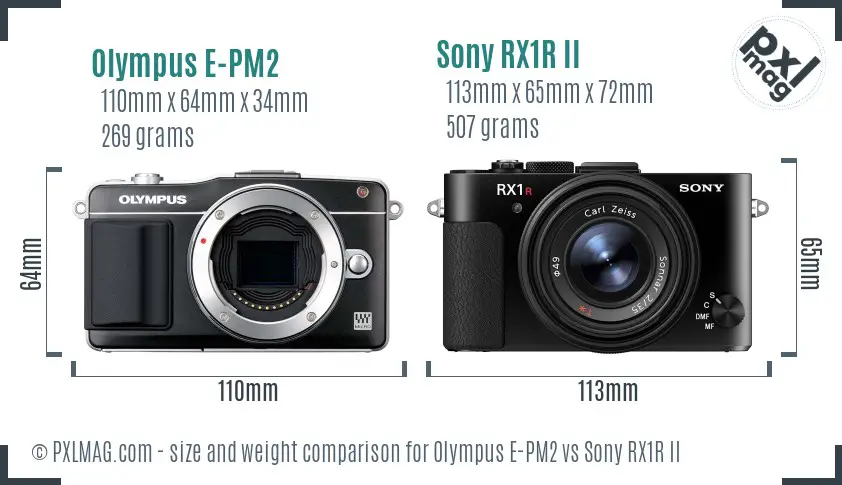 Olympus E-PM2 vs Sony RX1R II size comparison