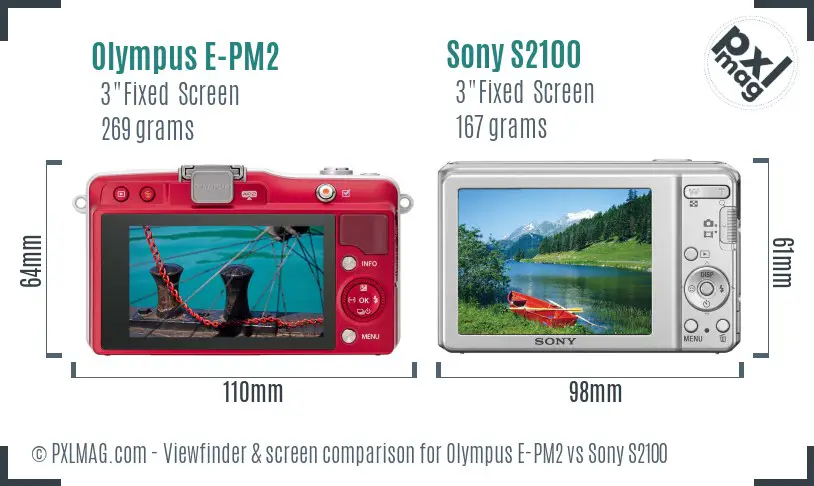 Olympus E-PM2 vs Sony S2100 Screen and Viewfinder comparison