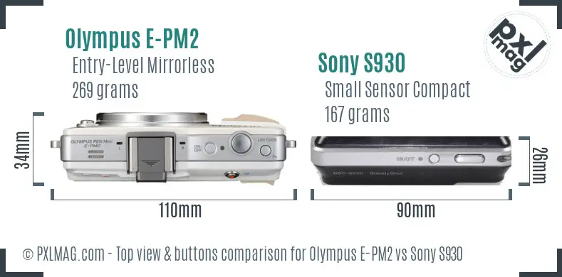 Olympus E-PM2 vs Sony S930 top view buttons comparison Olympus E-PM2 vs Sony S930 top view buttons comparison