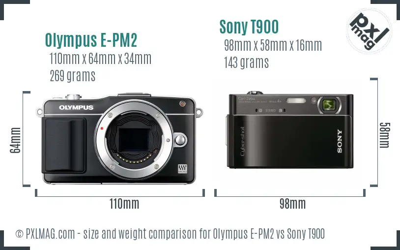 Olympus E-PM2 vs Sony T900 size comparison