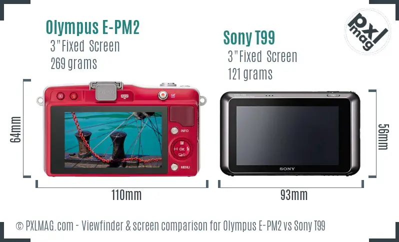 Olympus E-PM2 vs Sony T99 Screen and Viewfinder comparison Olympus E-PM2 vs Sony T99 Screen and Viewfinder comparison