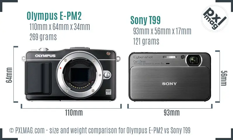 Olympus E-PM2 vs Sony T99 size comparison Olympus E-PM2 vs Sony T99 size comparison