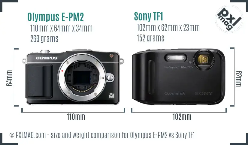 Olympus E-PM2 vs Sony TF1 size comparison Olympus E-PM2 vs Sony TF1 size comparison