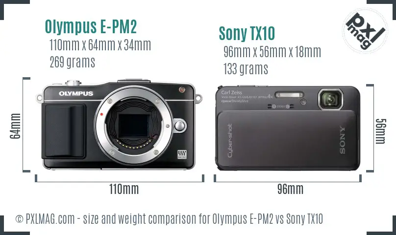 Olympus E-PM2 vs Sony TX10 size comparison