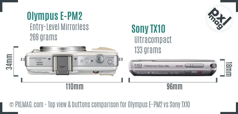 Olympus E-PM2 vs Sony TX10 top view buttons comparison