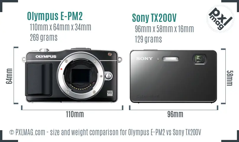 Olympus E-PM2 vs Sony TX200V size comparison Olympus E-PM2 vs Sony TX200V size comparison