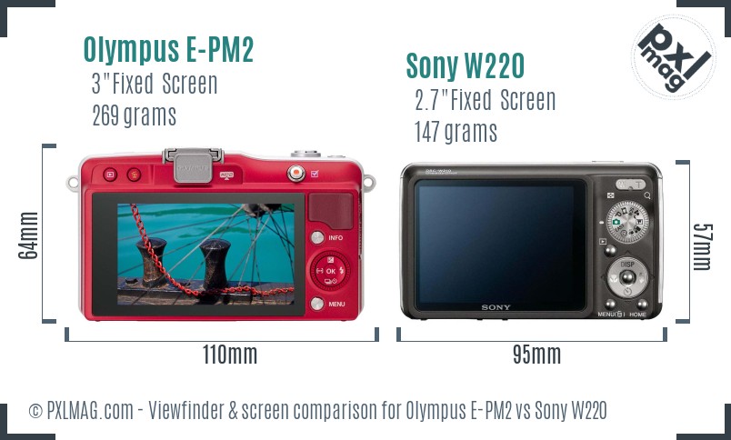 Olympus E-PM2 vs Sony W220 Screen and Viewfinder comparison