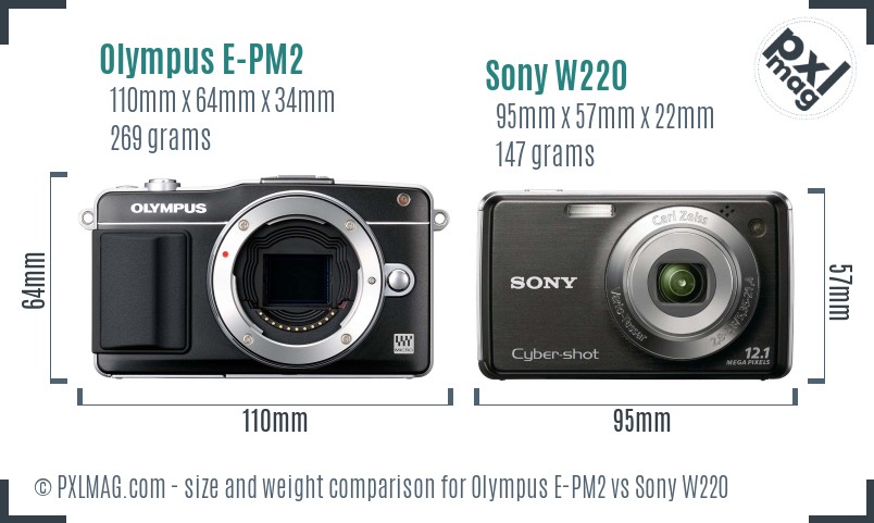 Olympus E-PM2 vs Sony W220 size comparison