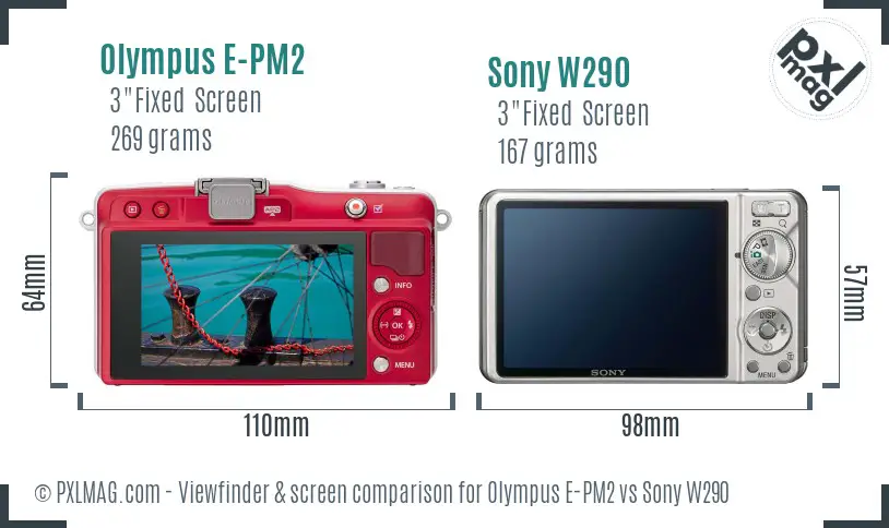 Olympus E-PM2 vs Sony W290 Screen and Viewfinder comparison