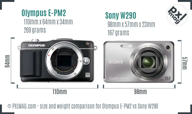 Olympus E-PM2 vs Sony W290 size comparison Olympus E-PM2 vs Sony W290 size comparison