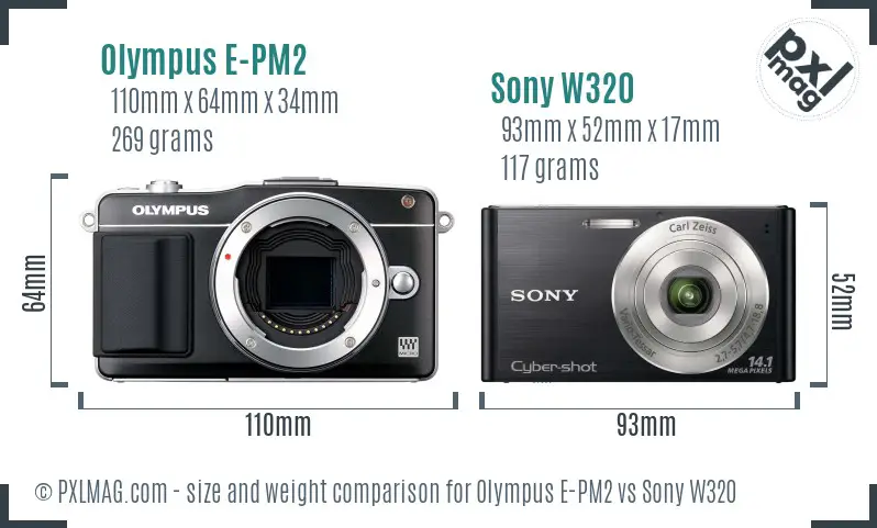 Olympus E-PM2 vs Sony W320 size comparison Olympus E-PM2 vs Sony W320 size comparison