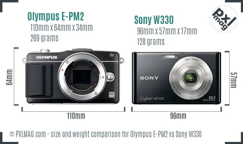 Olympus E-PM2 vs Sony W330 size comparison