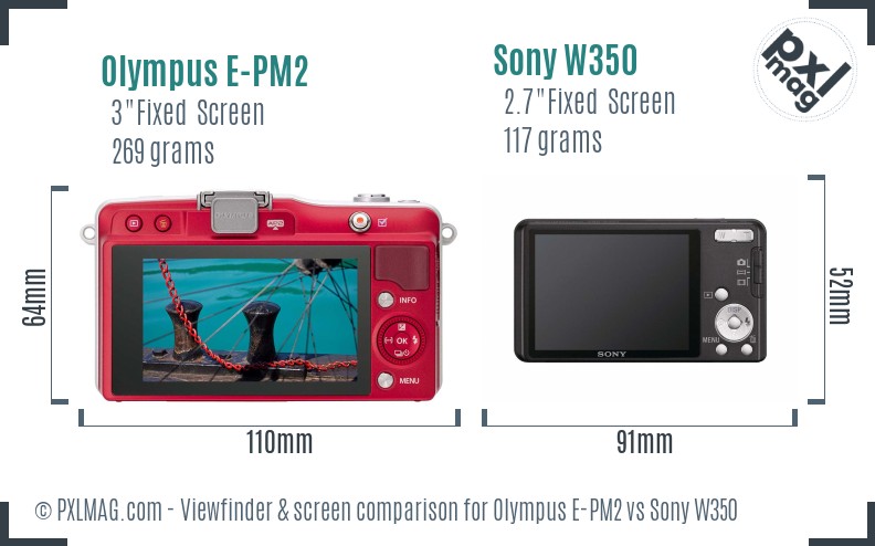 Olympus E-PM2 vs Sony W350 Screen and Viewfinder comparison