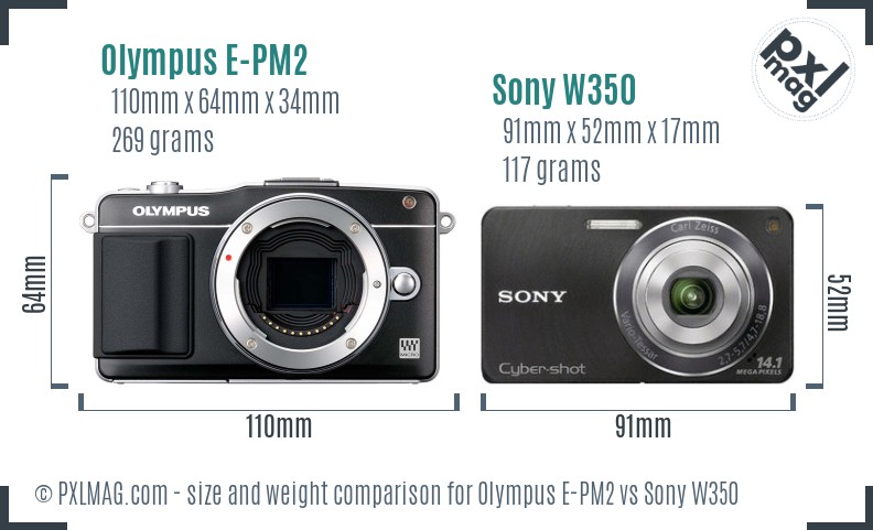 Olympus E-PM2 vs Sony W350 size comparison Olympus E-PM2 vs Sony W350 size comparison
