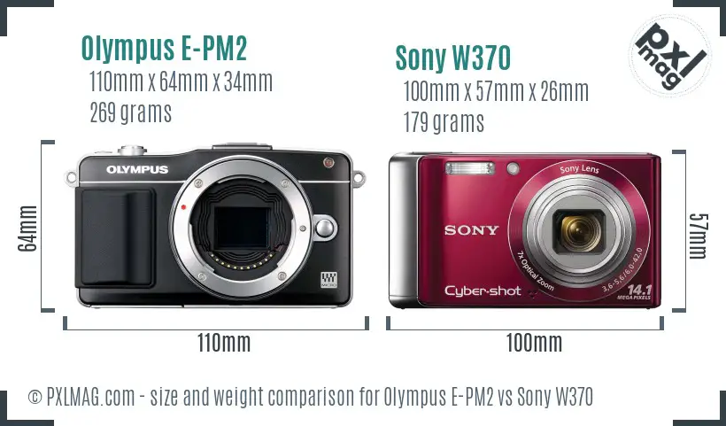 Olympus E-PM2 vs Sony W370 size comparison