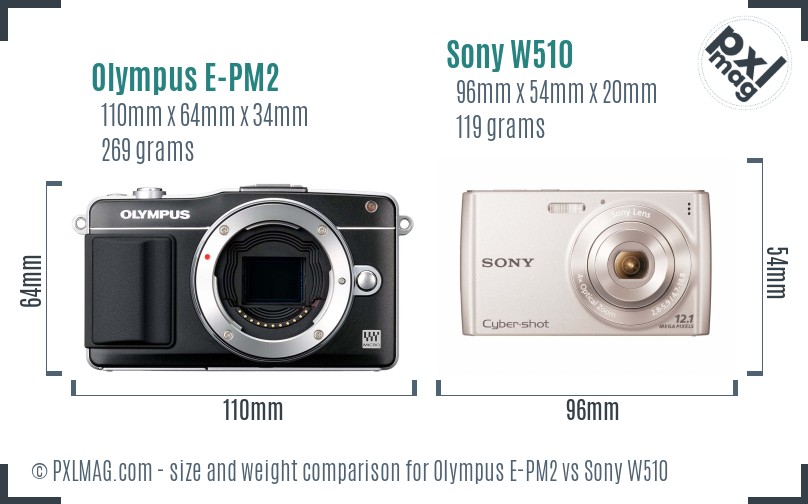 Olympus E-PM2 vs Sony W510 size comparison Olympus E-PM2 vs Sony W510 size comparison