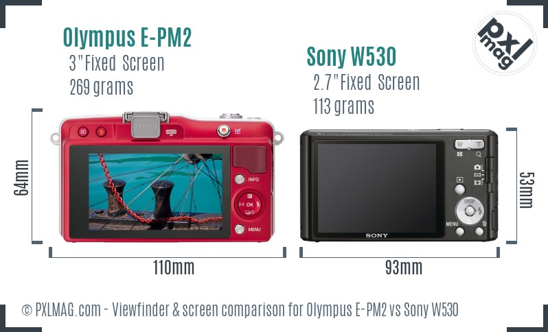 Olympus E-PM2 vs Sony W530 Screen and Viewfinder comparison