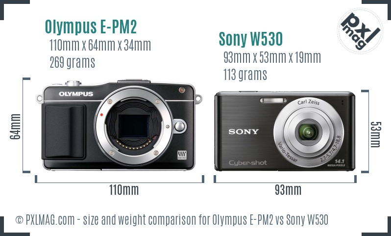 Olympus E-PM2 vs Sony W530 size comparison