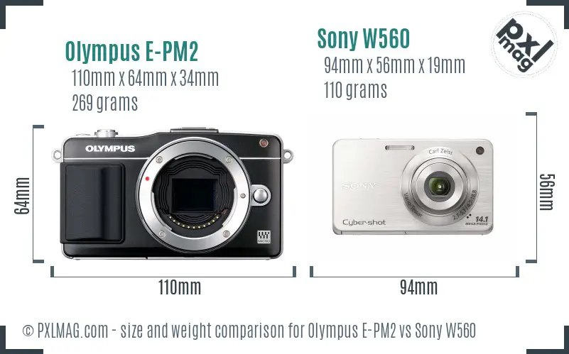 Olympus E-PM2 vs Sony W560 size comparison Olympus E-PM2 vs Sony W560 size comparison