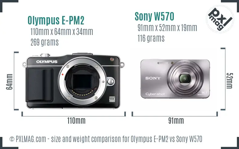 Olympus E-PM2 vs Sony W570 size comparison Olympus E-PM2 vs Sony W570 size comparison