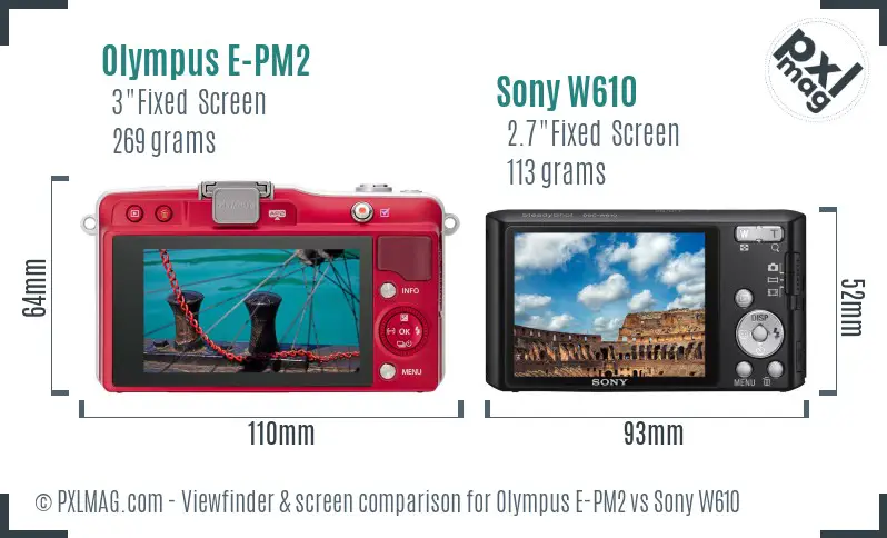 Olympus E-PM2 vs Sony W610 Screen and Viewfinder comparison