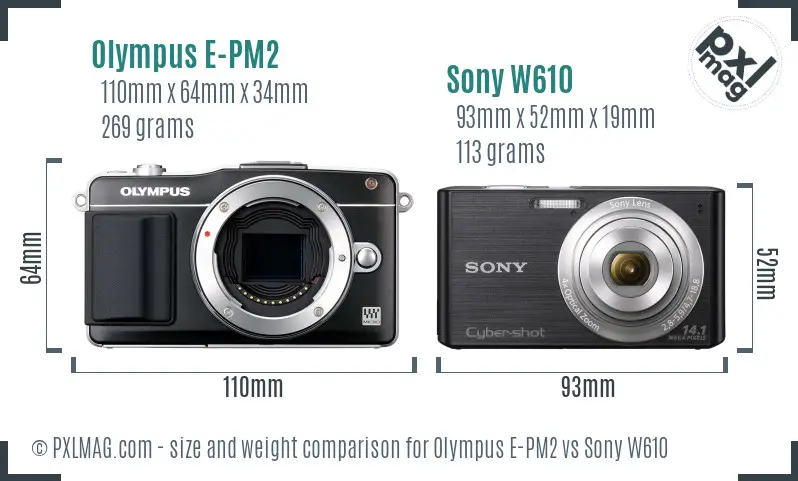 Olympus E-PM2 vs Sony W610 size comparison