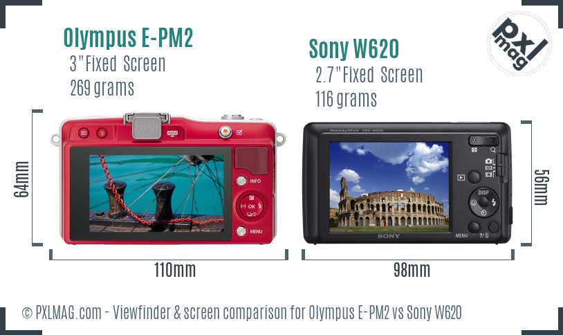 Olympus E-PM2 vs Sony W620 Screen and Viewfinder comparison