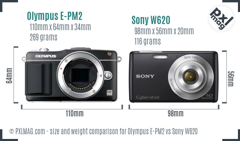 Olympus E-PM2 vs Sony W620 size comparison Olympus E-PM2 vs Sony W620 size comparison