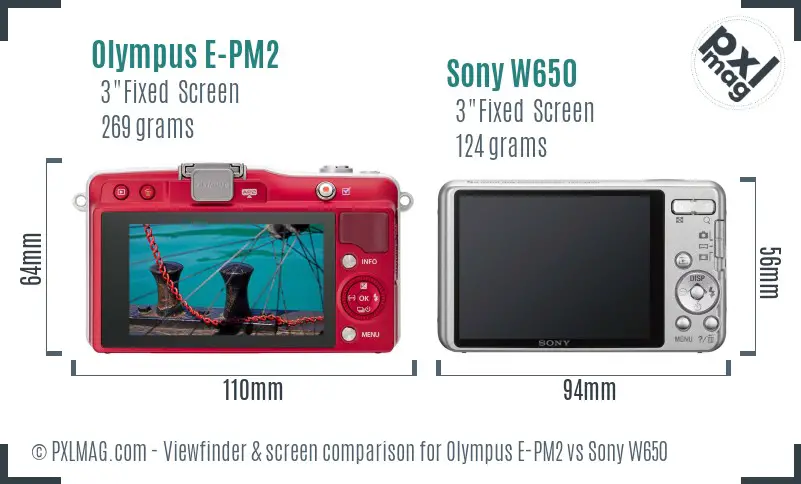 Olympus E-PM2 vs Sony W650 Screen and Viewfinder comparison