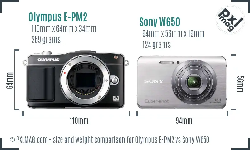 Olympus E-PM2 vs Sony W650 size comparison