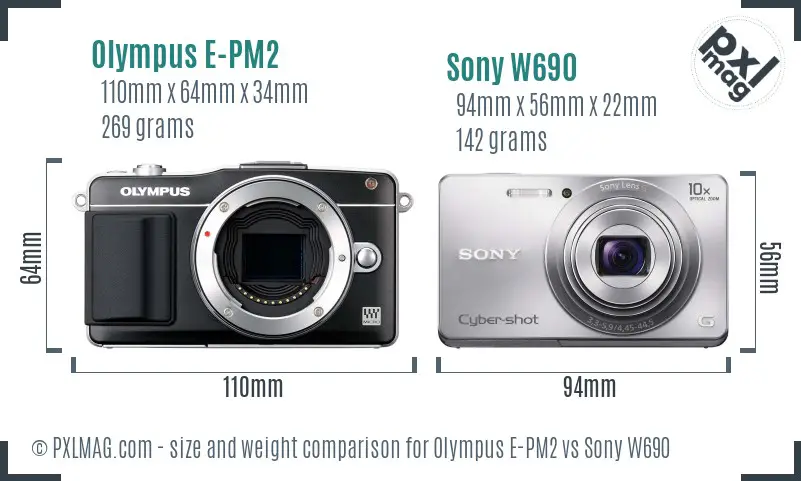 Olympus E-PM2 vs Sony W690 size comparison