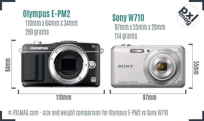 Olympus E-PM2 vs Sony W710 size comparison