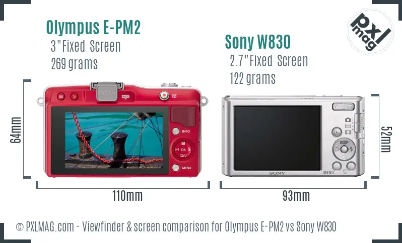 Olympus E-PM2 vs Sony W830 Screen and Viewfinder comparison