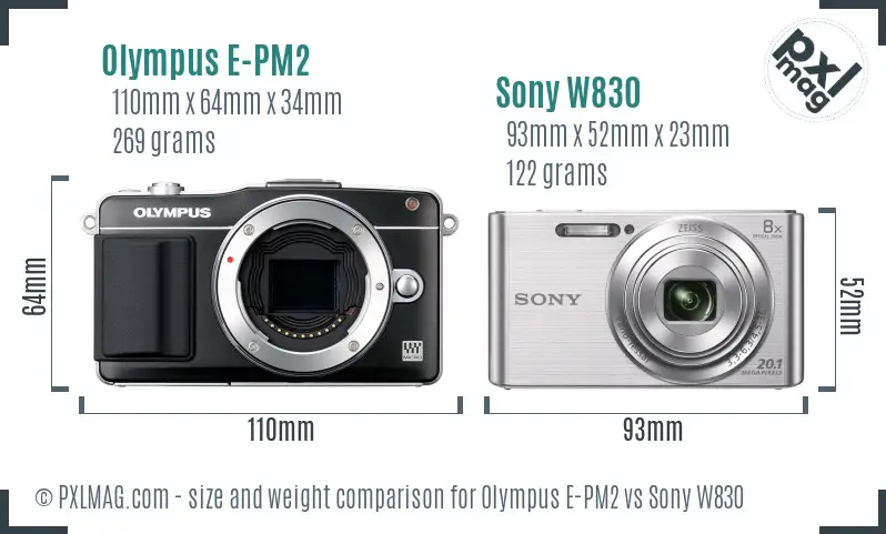 Olympus E-PM2 vs Sony W830 size comparison