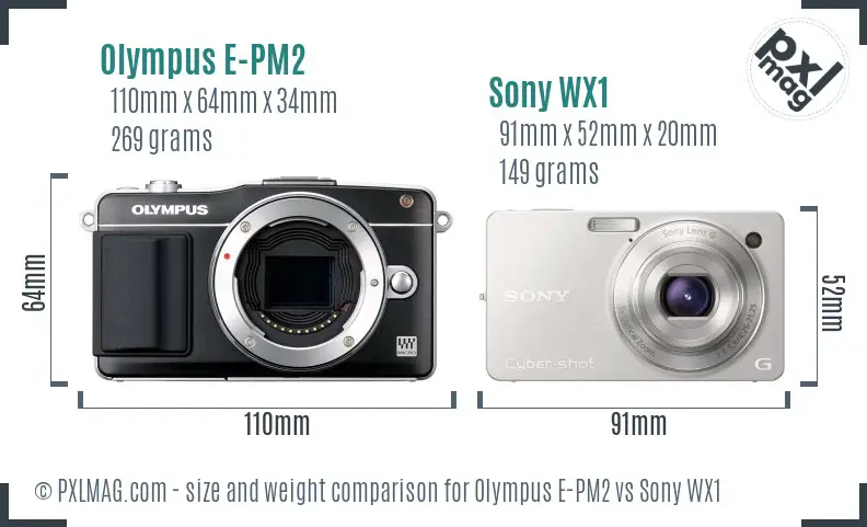 Olympus E-PM2 vs Sony WX1 size comparison