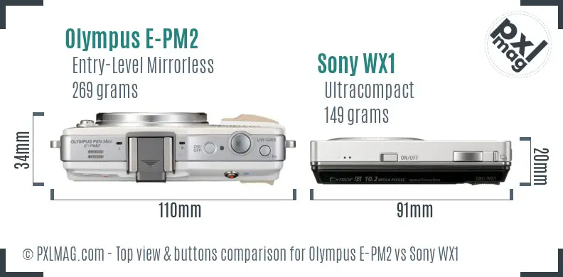 Olympus E-PM2 vs Sony WX1 top view buttons comparison