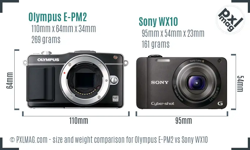 Olympus E-PM2 vs Sony WX10 size comparison