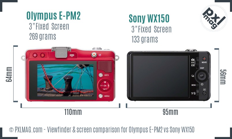 Olympus E-PM2 vs Sony WX150 Screen and Viewfinder comparison