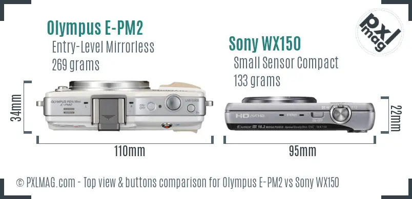 Olympus E-PM2 vs Sony WX150 top view buttons comparison