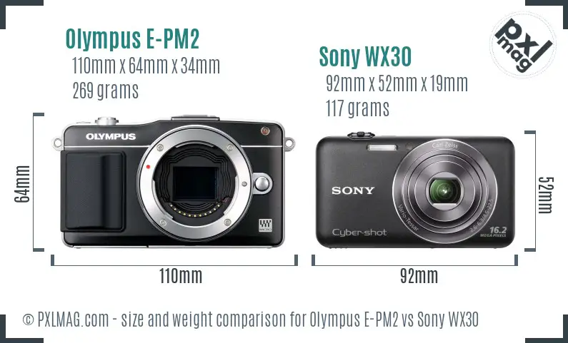 Olympus E-PM2 vs Sony WX30 size comparison Olympus E-PM2 vs Sony WX30 size comparison