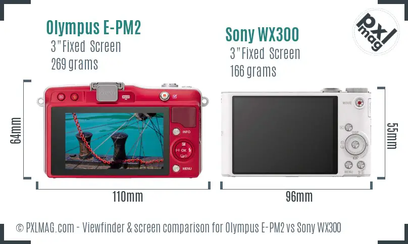 Olympus E-PM2 vs Sony WX300 Screen and Viewfinder comparison