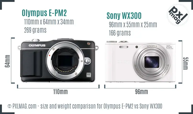 Olympus E-PM2 vs Sony WX300 size comparison