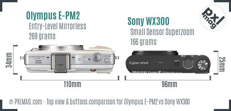 Olympus E-PM2 vs Sony WX300 top view buttons comparison